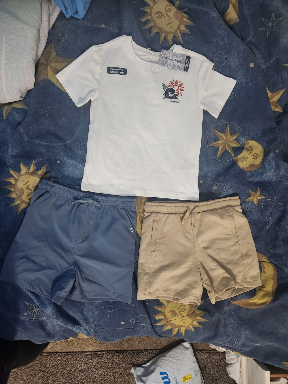 Tommy Bahama Kids White Tee with Blue and Tan Shorts  3-Piece Set